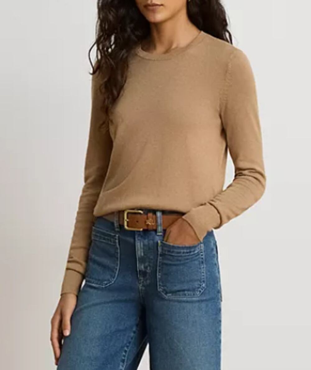 Lauren Ralph Lauren Women's Rib-Knit Cotton-Blend Crewneck Sweater L